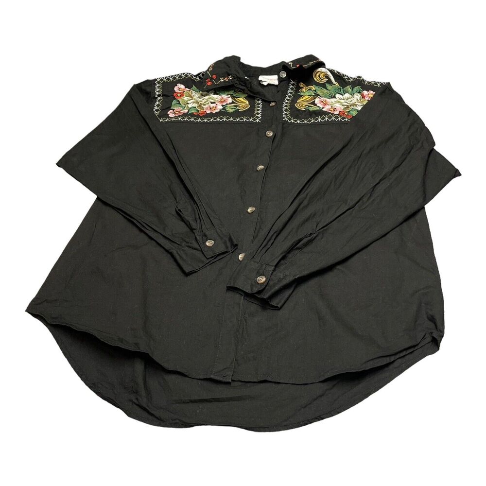 Vintage STYLES TO GO Floral Embroidered Long Sleeve Shirt Women's Size 14